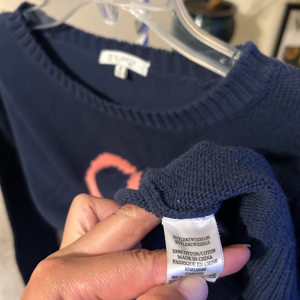 Z Supply Crop Pullover Sweater Women’s M Blue “LOVE” Crewneck Valentine’s Day - Picture 4 of 4